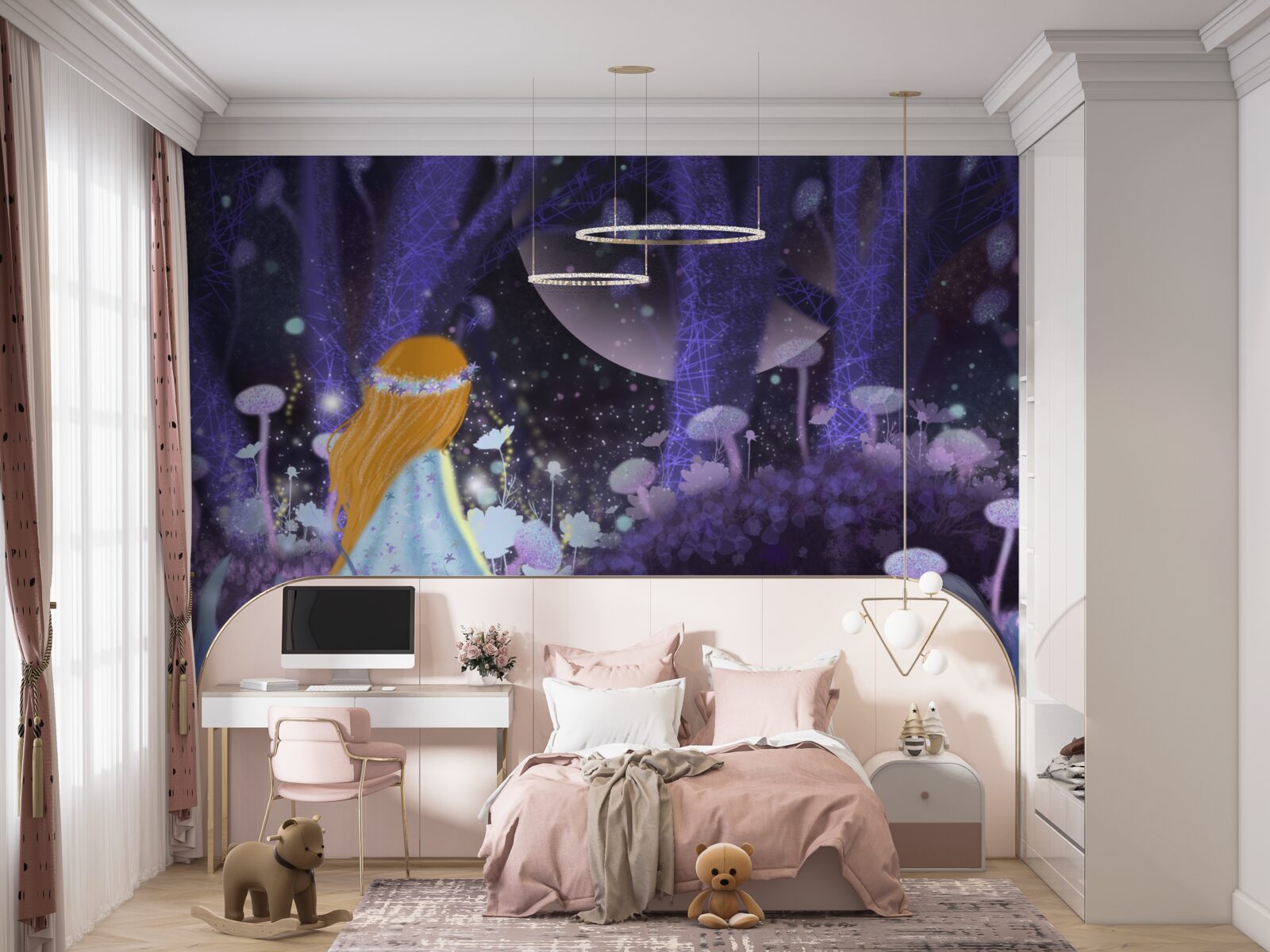 Fotobehang een kind in het magische koninkrijk van de bomen