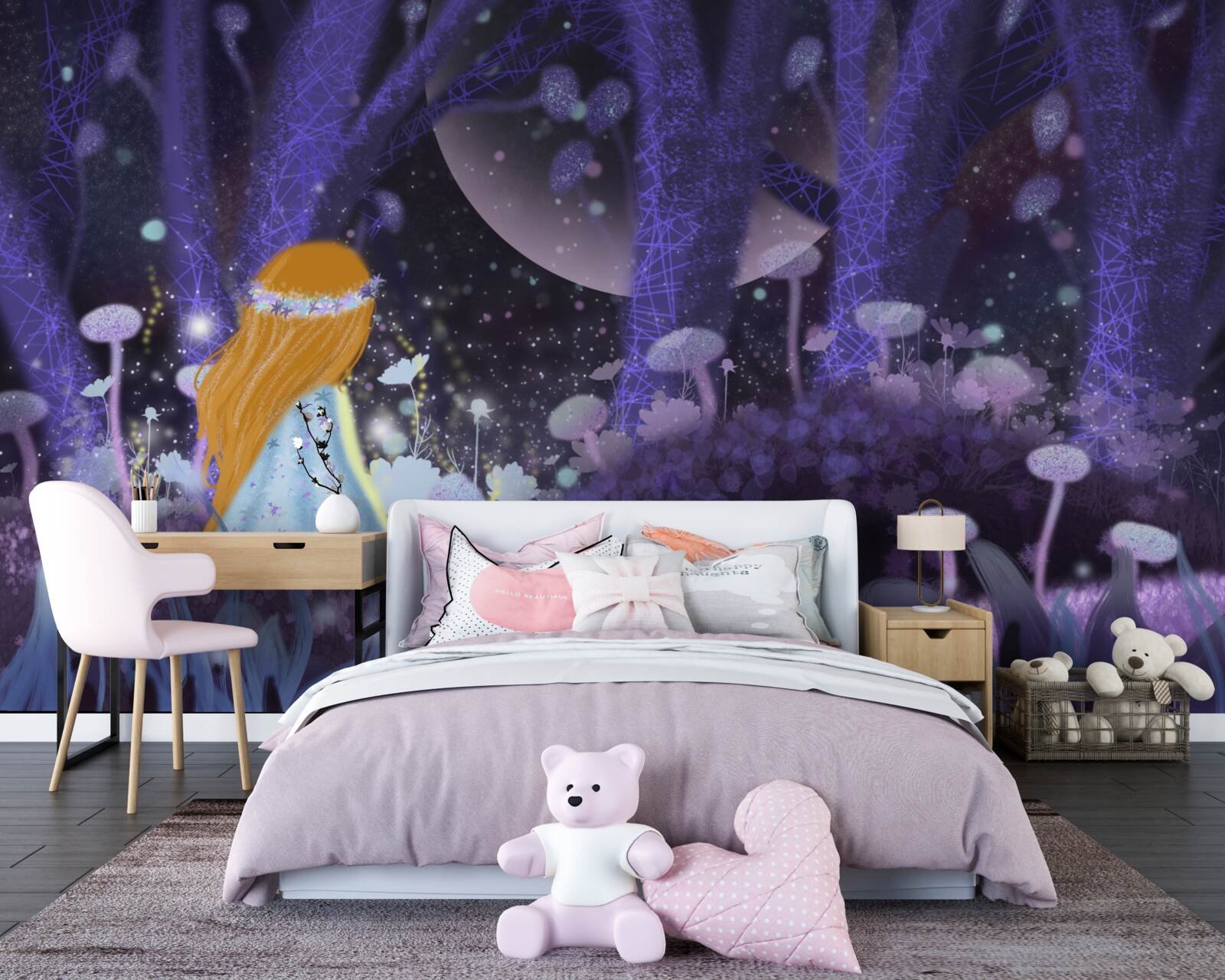 Fotobehang een kind in het magische koninkrijk van de bomen