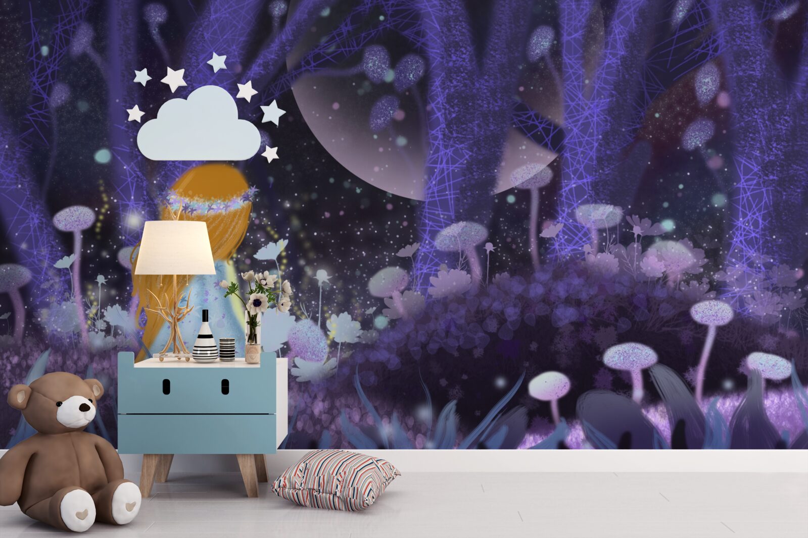 Fotobehang een kind in het magische koninkrijk van de bomen