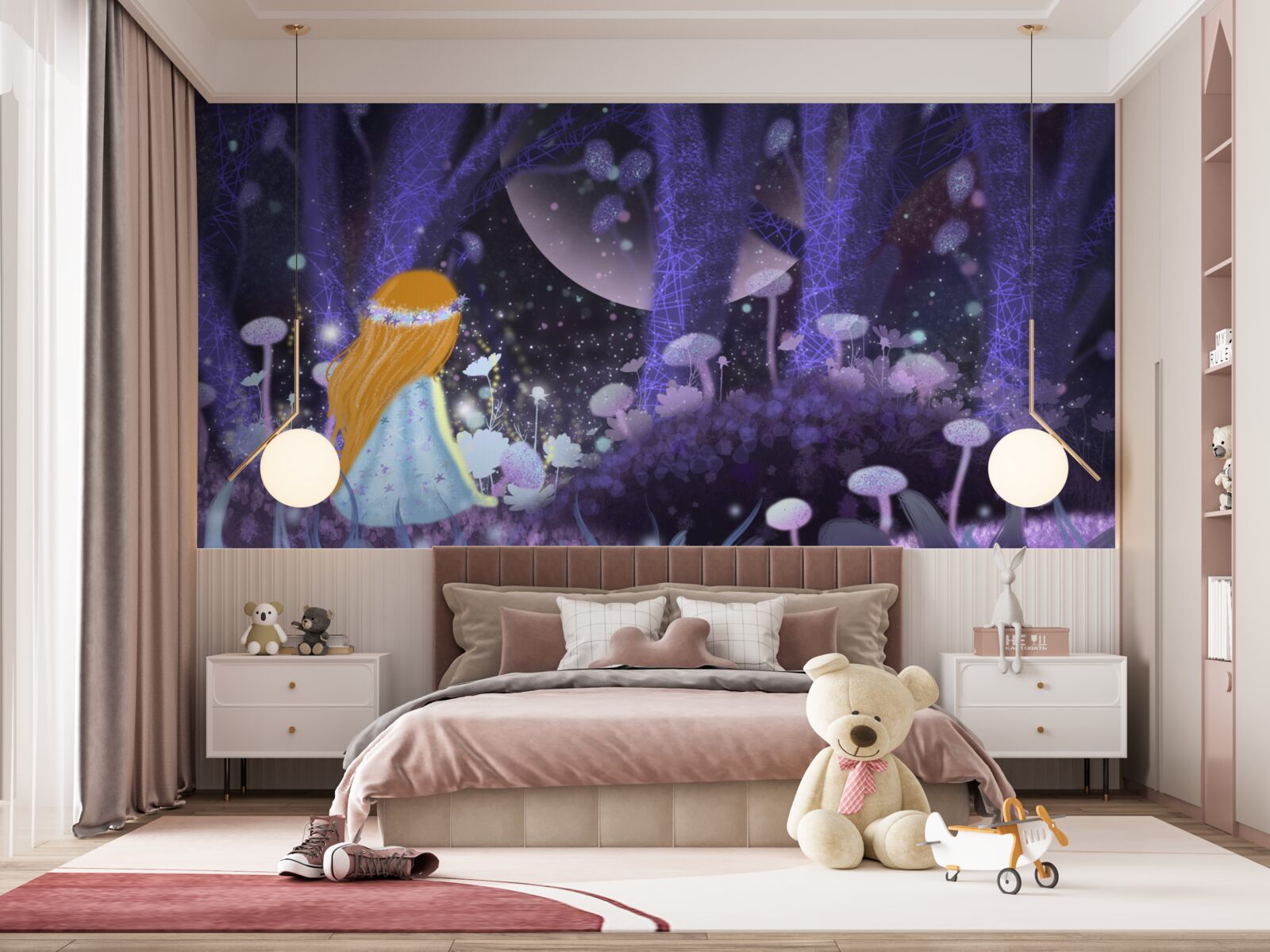 Fotobehang een kind in het magische koninkrijk van de bomen