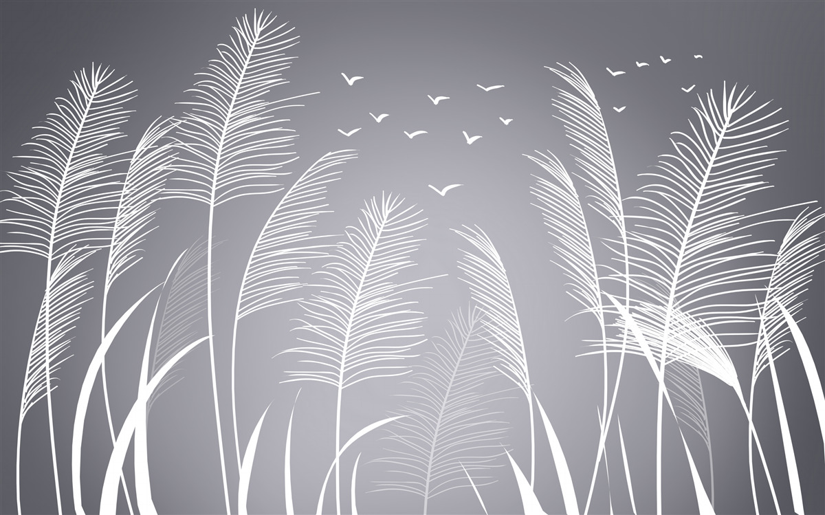 Fotobehang de wind beweegt de planten en lijkt op de vorm van veren