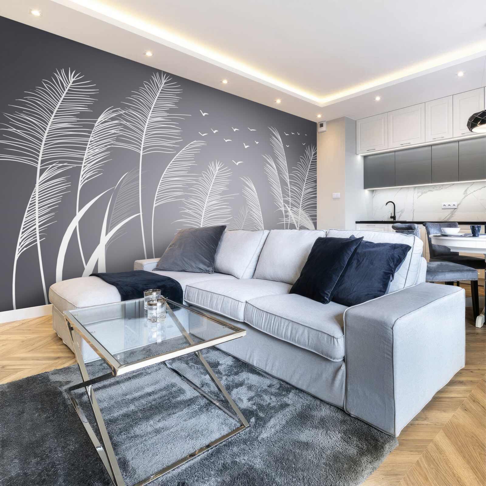 Fotobehang de wind beweegt de planten en lijkt op de vorm van veren