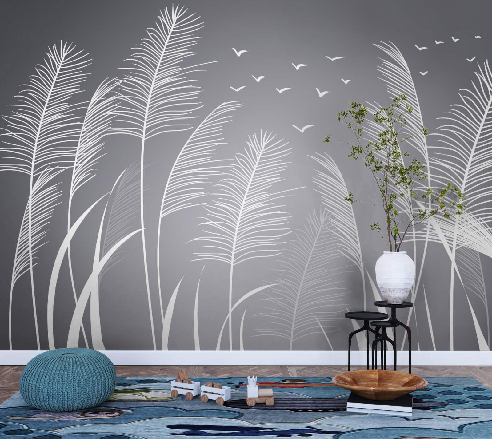 Fotobehang de wind beweegt de planten en lijkt op de vorm van veren