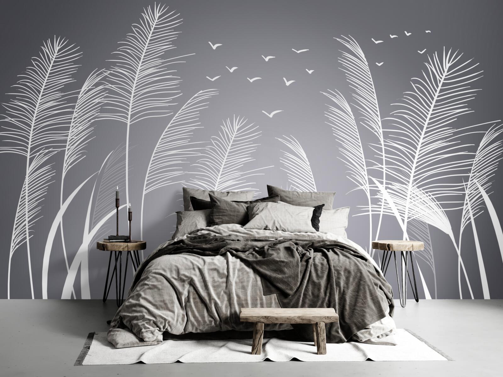 Fotobehang de wind beweegt de planten en lijkt op de vorm van veren