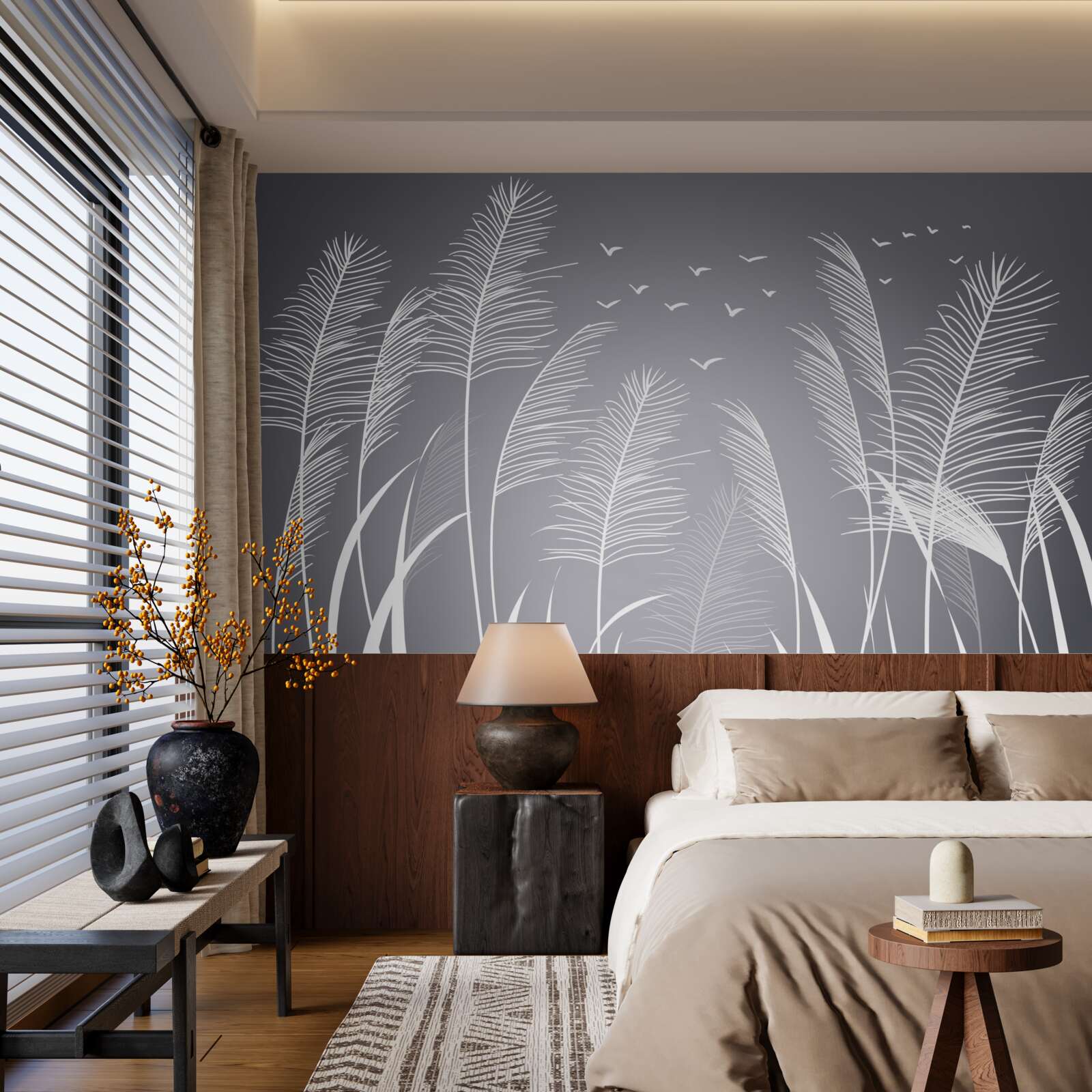 Fotobehang de wind beweegt de planten en lijkt op de vorm van veren