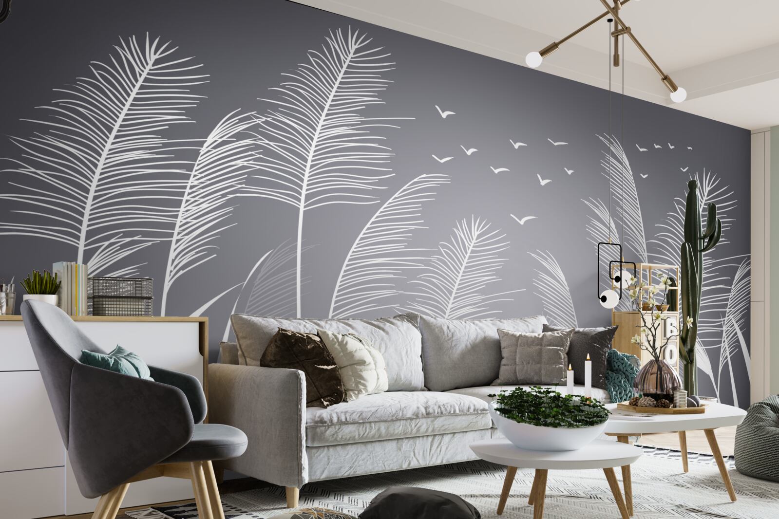 Fotobehang de wind beweegt de planten en lijkt op de vorm van veren