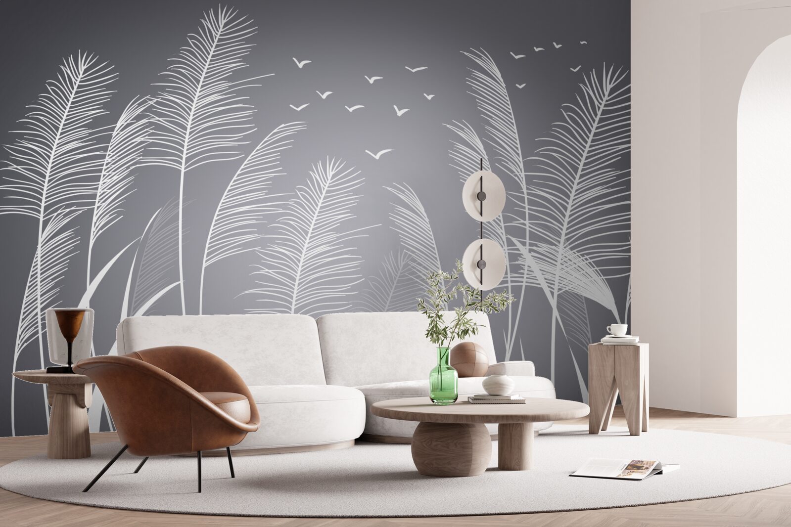 Fotobehang de wind beweegt de planten en lijkt op de vorm van veren