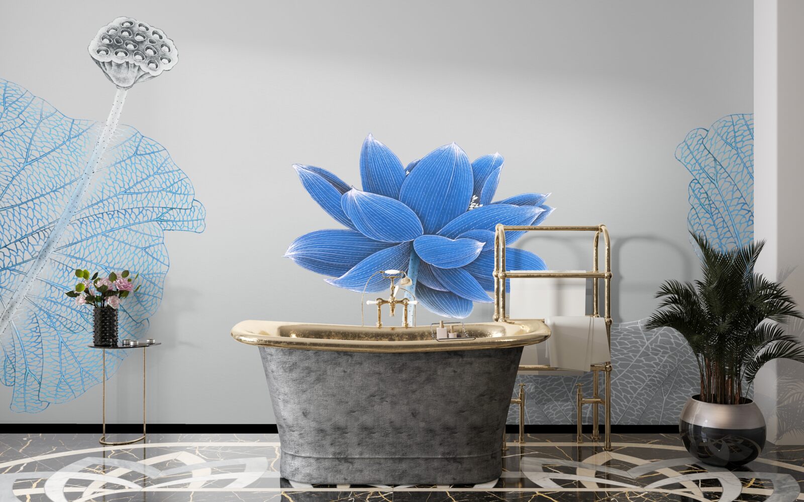 Fotobehang blauwe glazen bloem