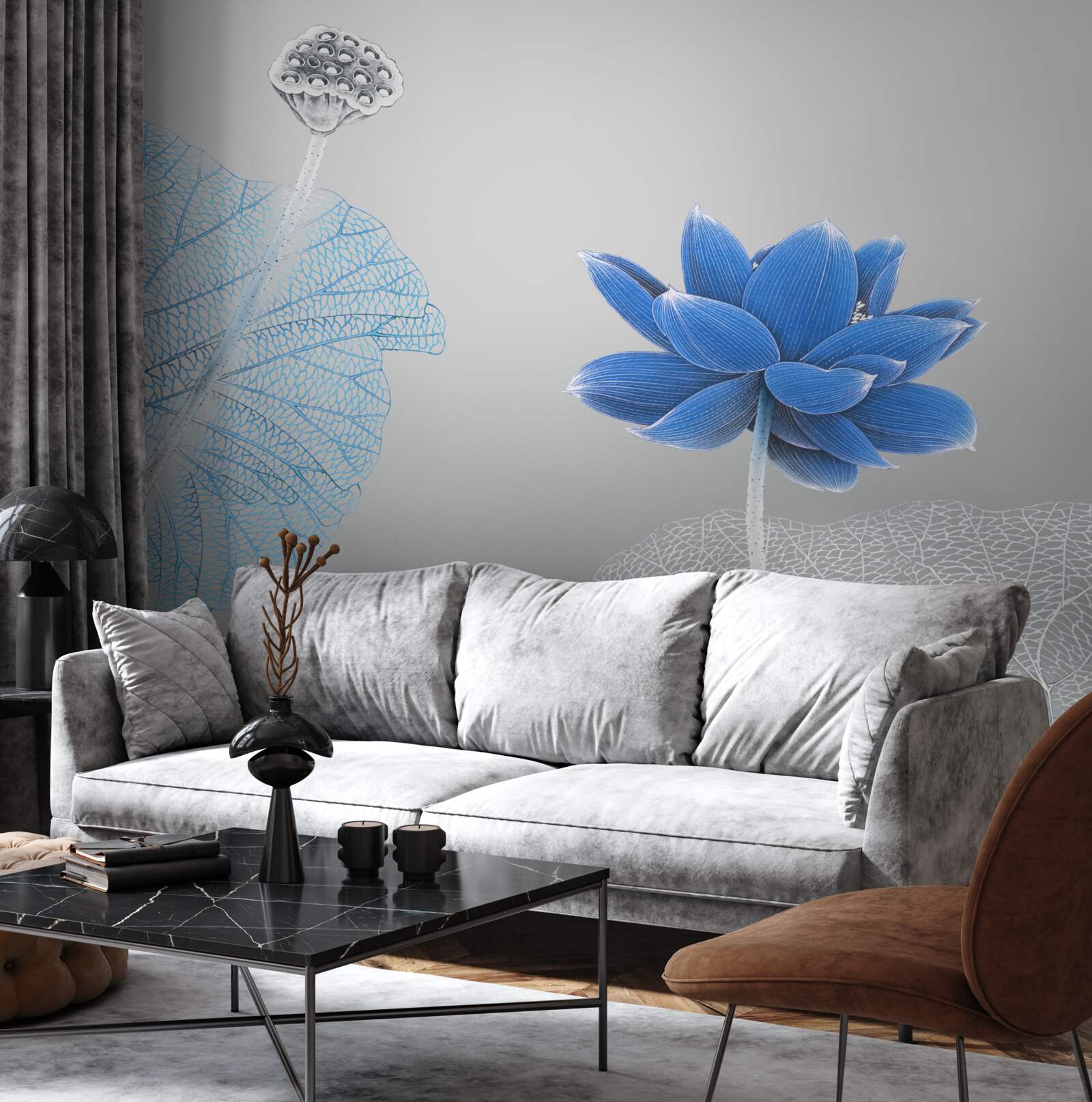 Fotobehang blauwe glazen bloem