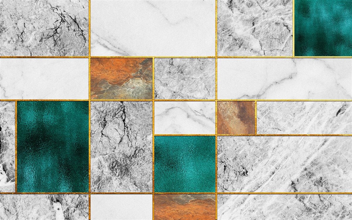 Fotobehang smaragd ontmoet grijs mozaïek
