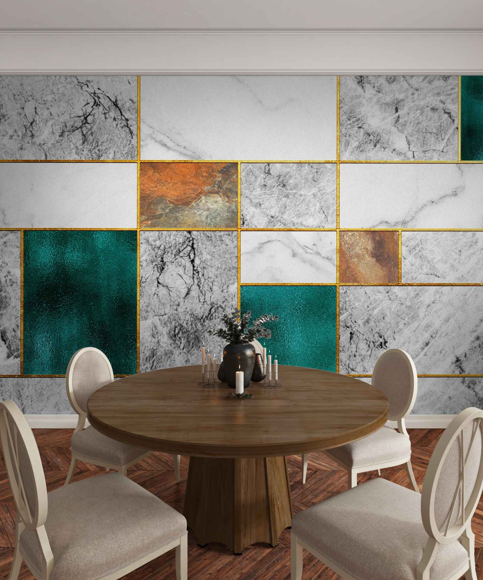 Fotobehang smaragd ontmoet grijs mozaïek