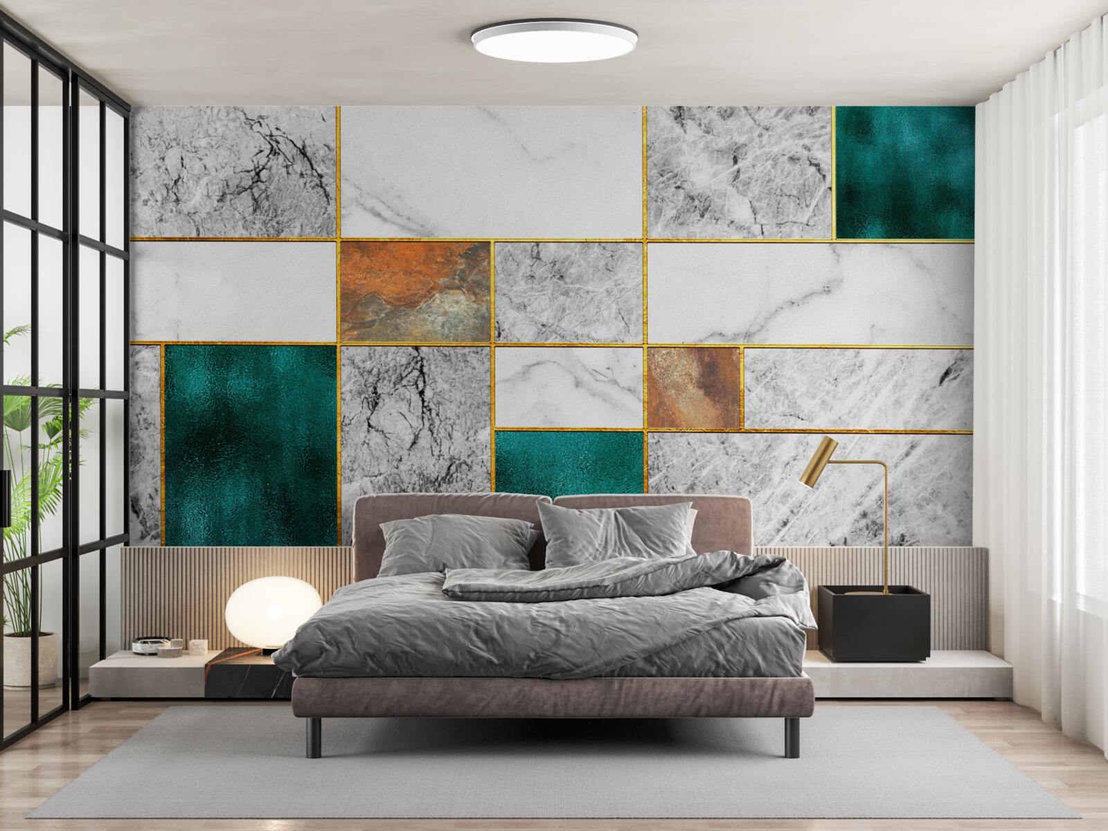 Fotobehang smaragd ontmoet grijs mozaïek