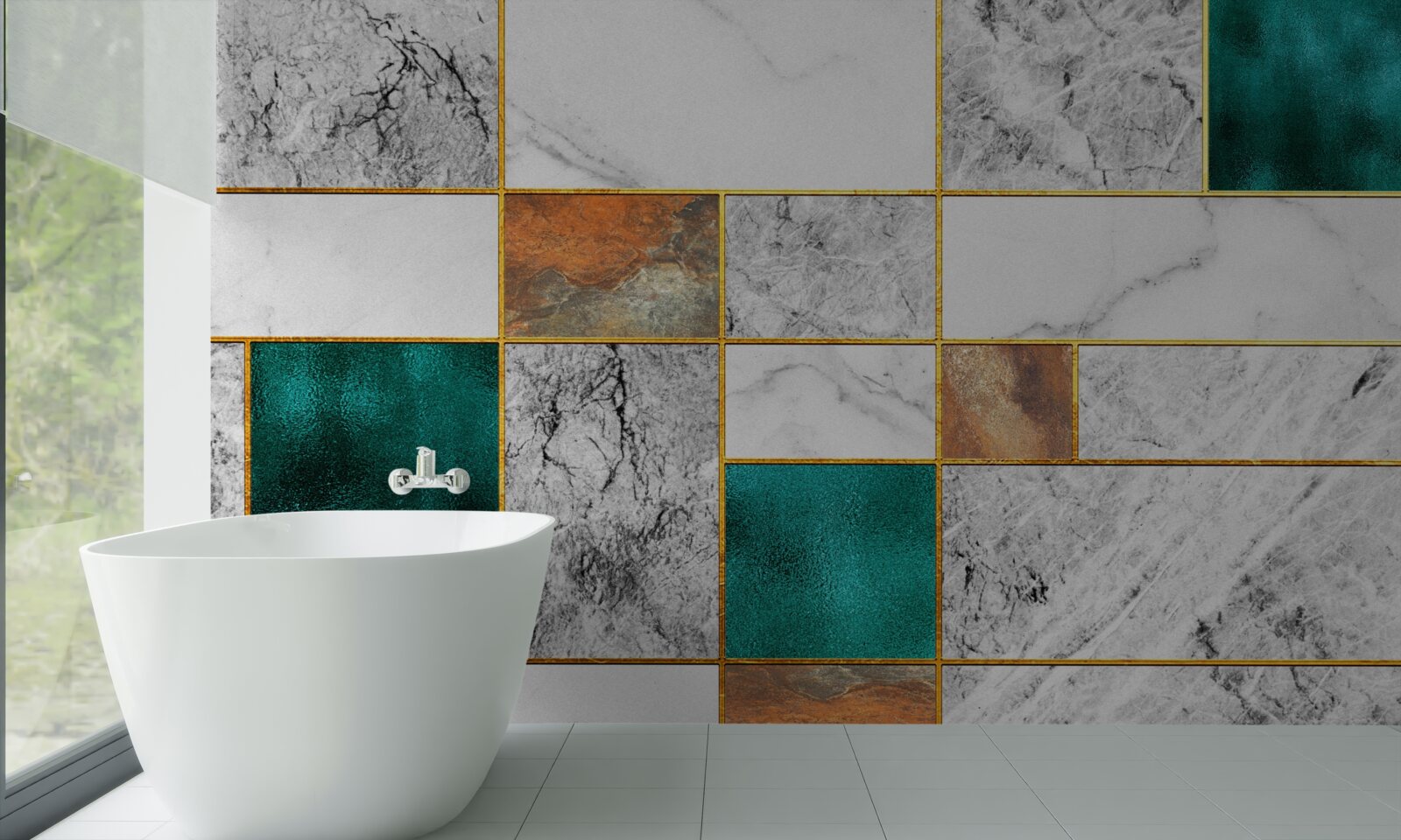 Fotobehang smaragd ontmoet grijs mozaïek