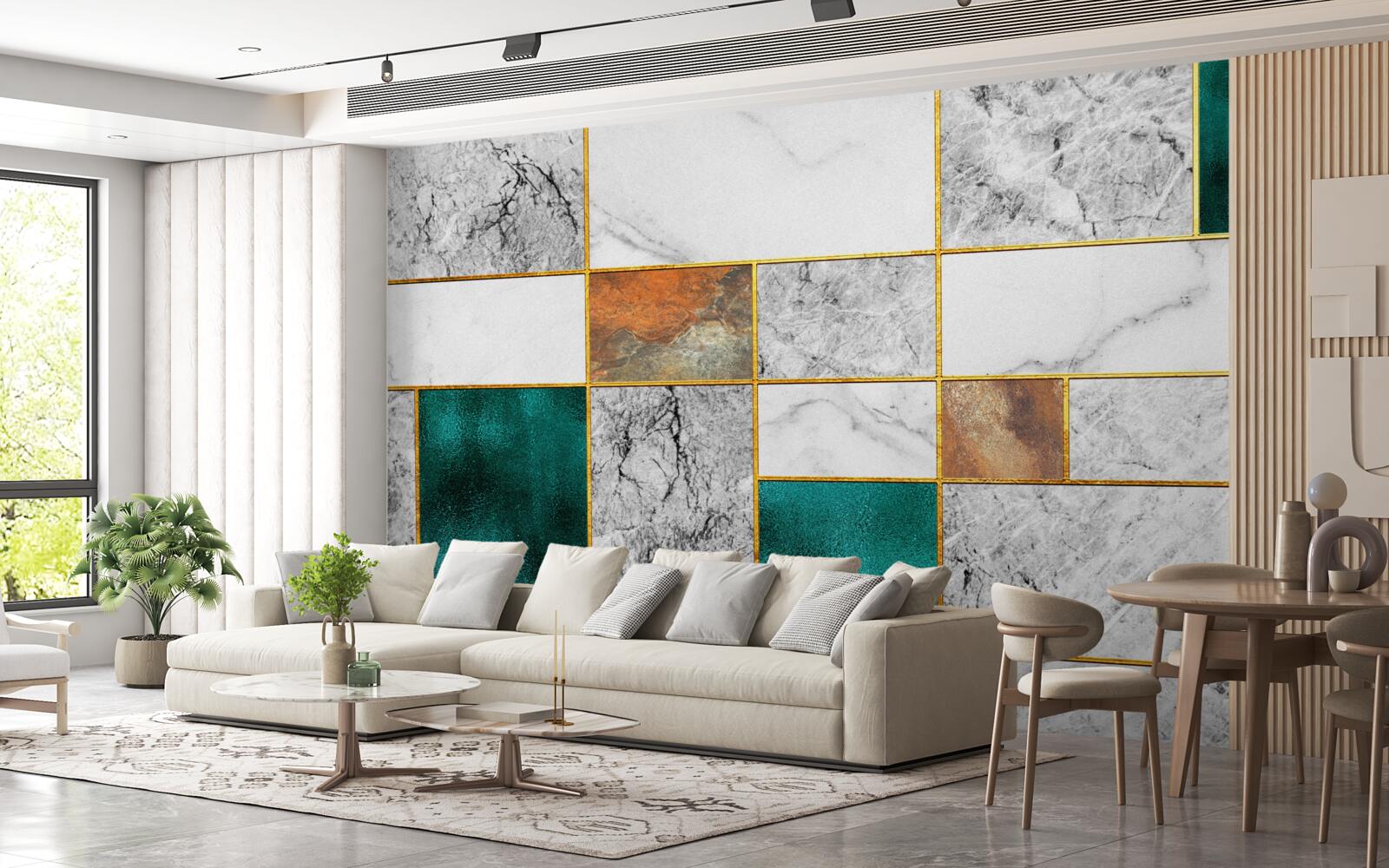 Fotobehang smaragd ontmoet grijs mozaïek