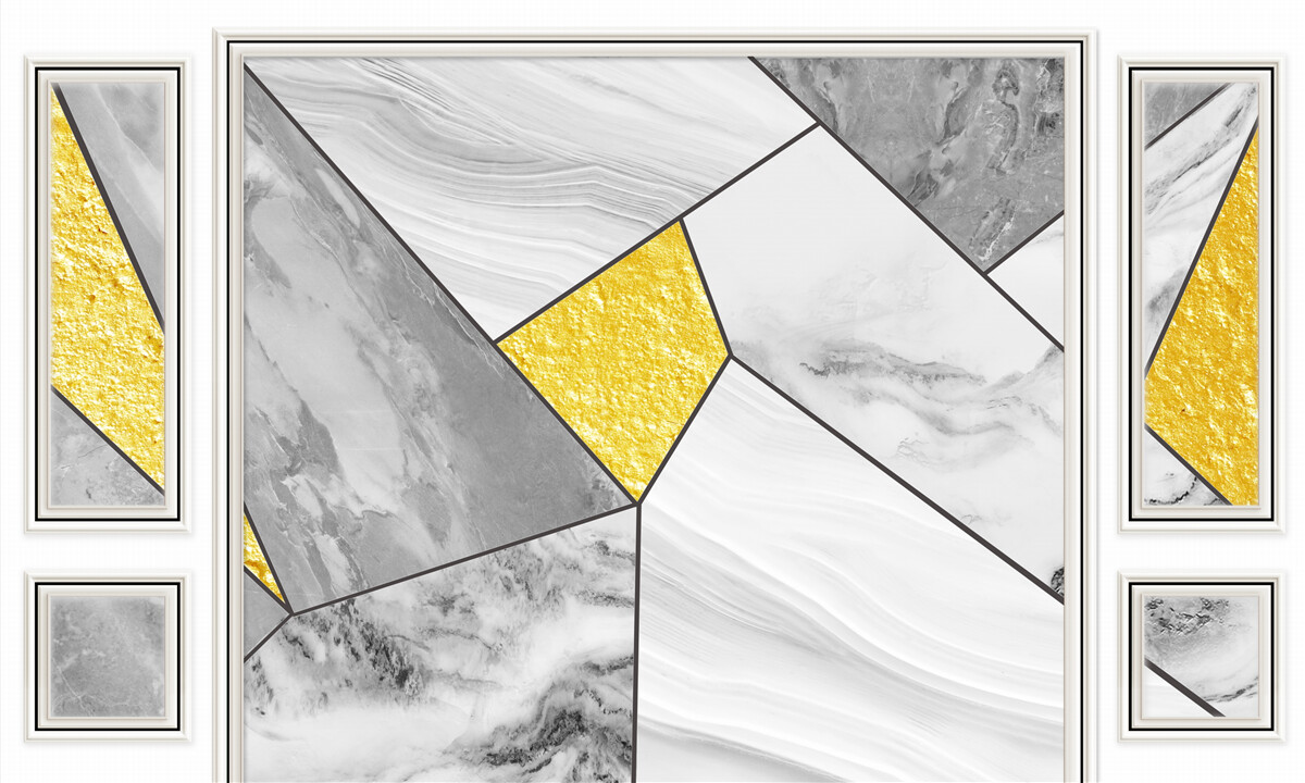 Fotobehang grijs mozaïek met gouden elementen