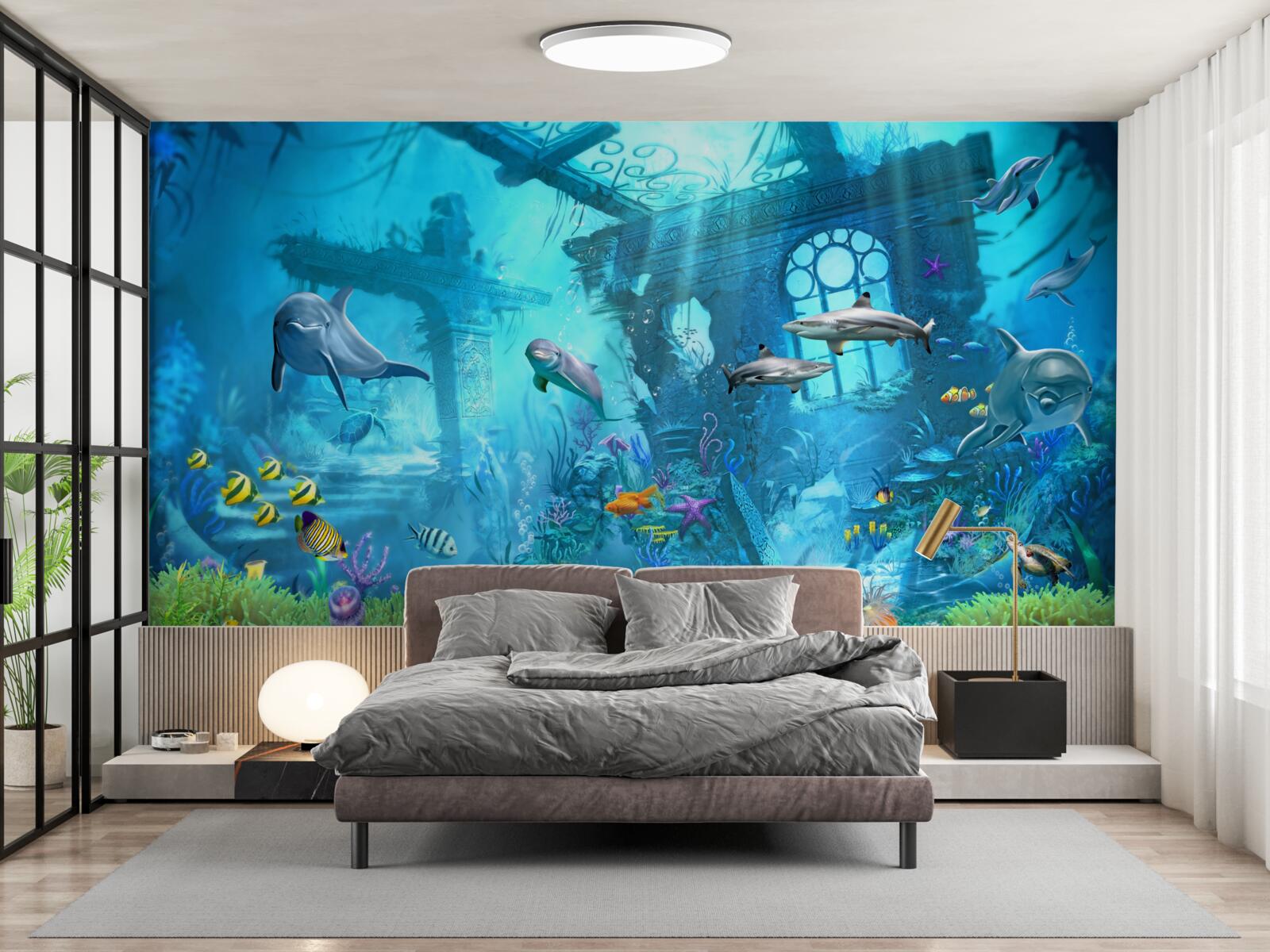 Fotobehang dolfijnen aan de voet van de zee