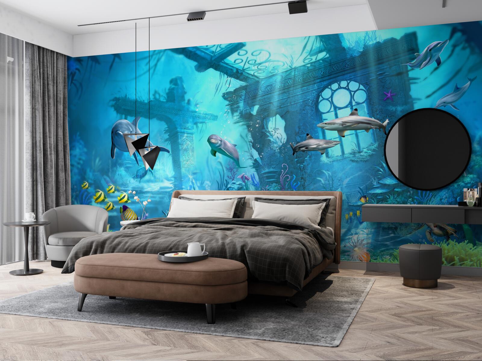 Fotobehang dolfijnen aan de voet van de zee