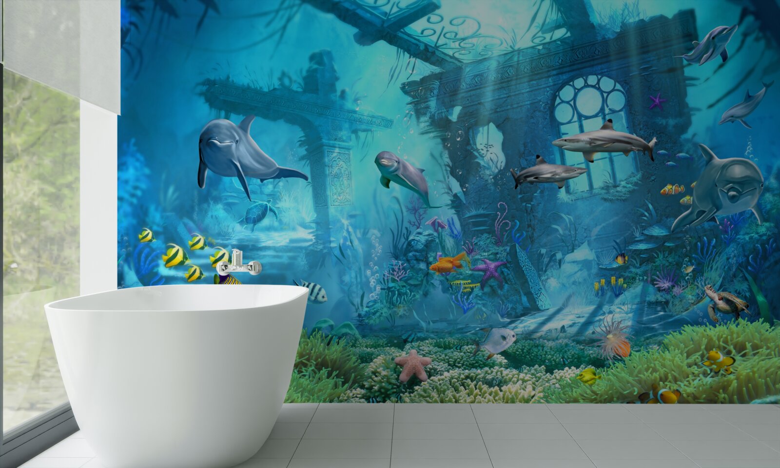 Fotobehang dolfijnen aan de voet van de zee