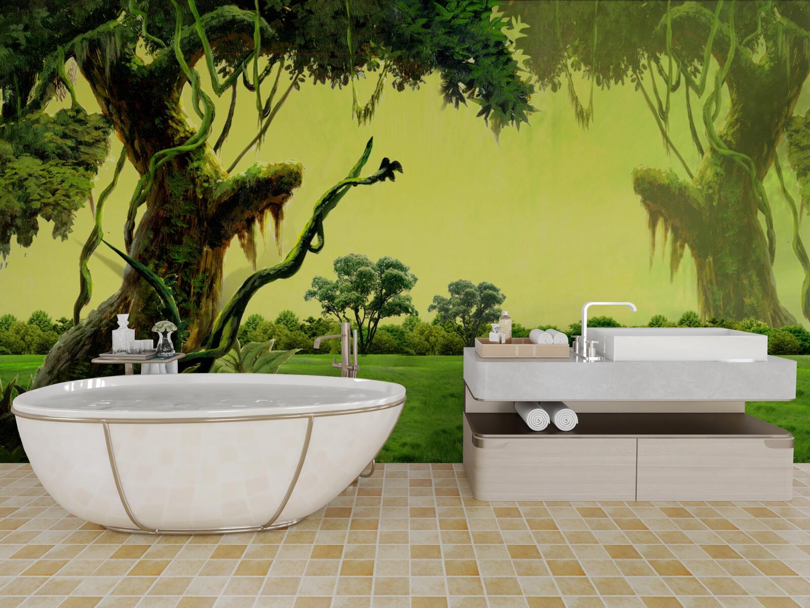 Fotobehang adembenemend groen bos