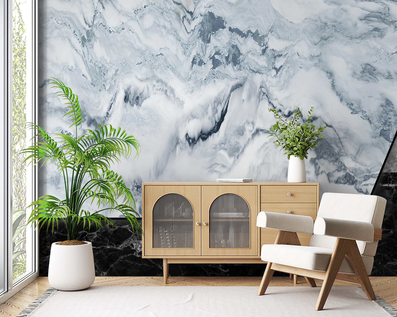 Fotobehang abstractie van wit en zwart marmer