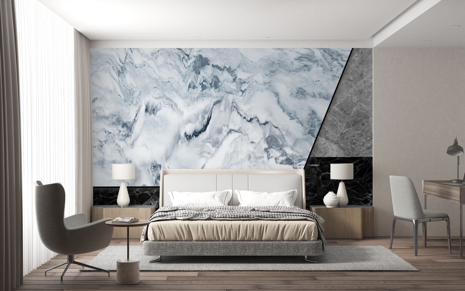 Fotobehang abstractie van wit en zwart marmer