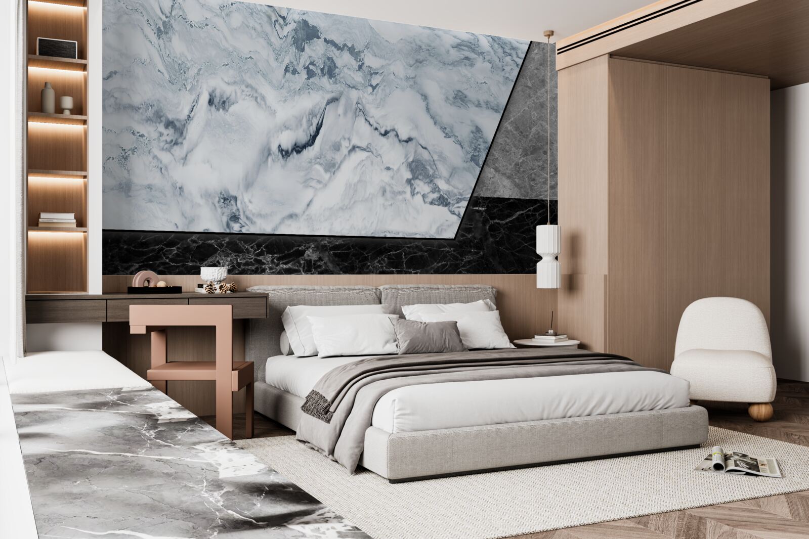 Fotobehang abstractie van wit en zwart marmer