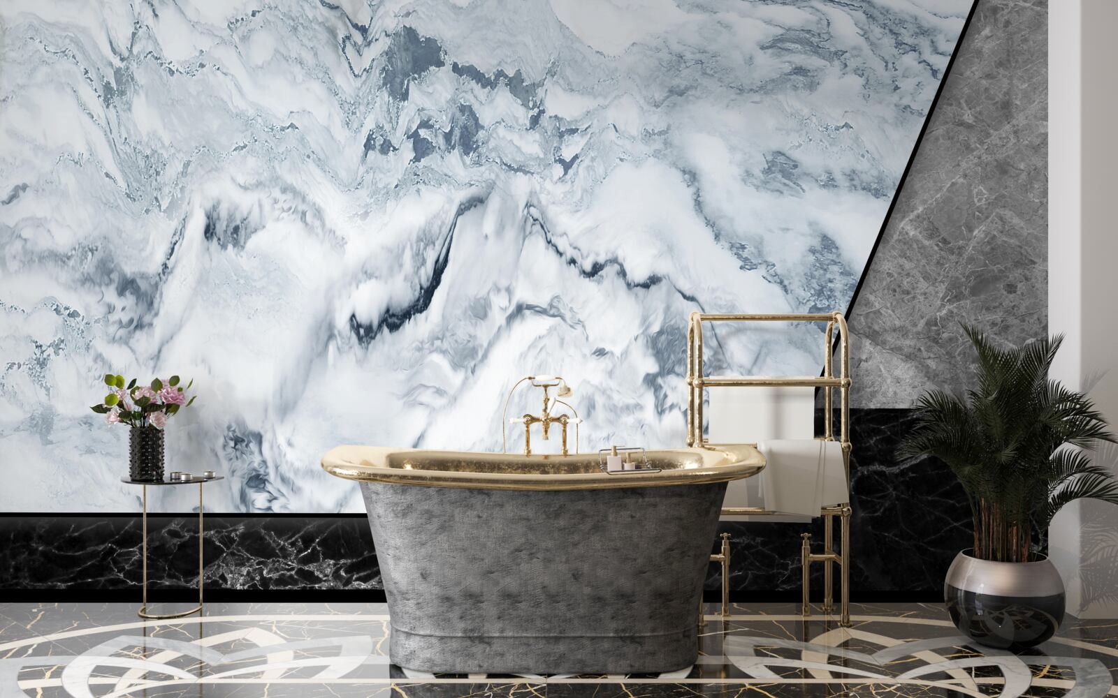 Fotobehang abstractie van wit en zwart marmer