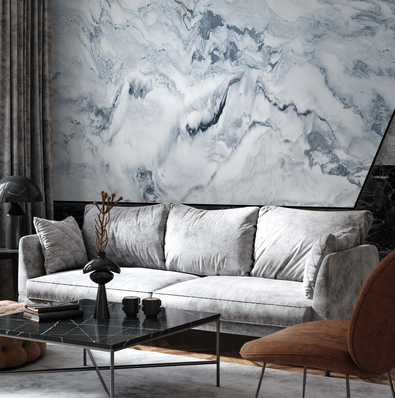 Fotobehang abstractie van wit en zwart marmer