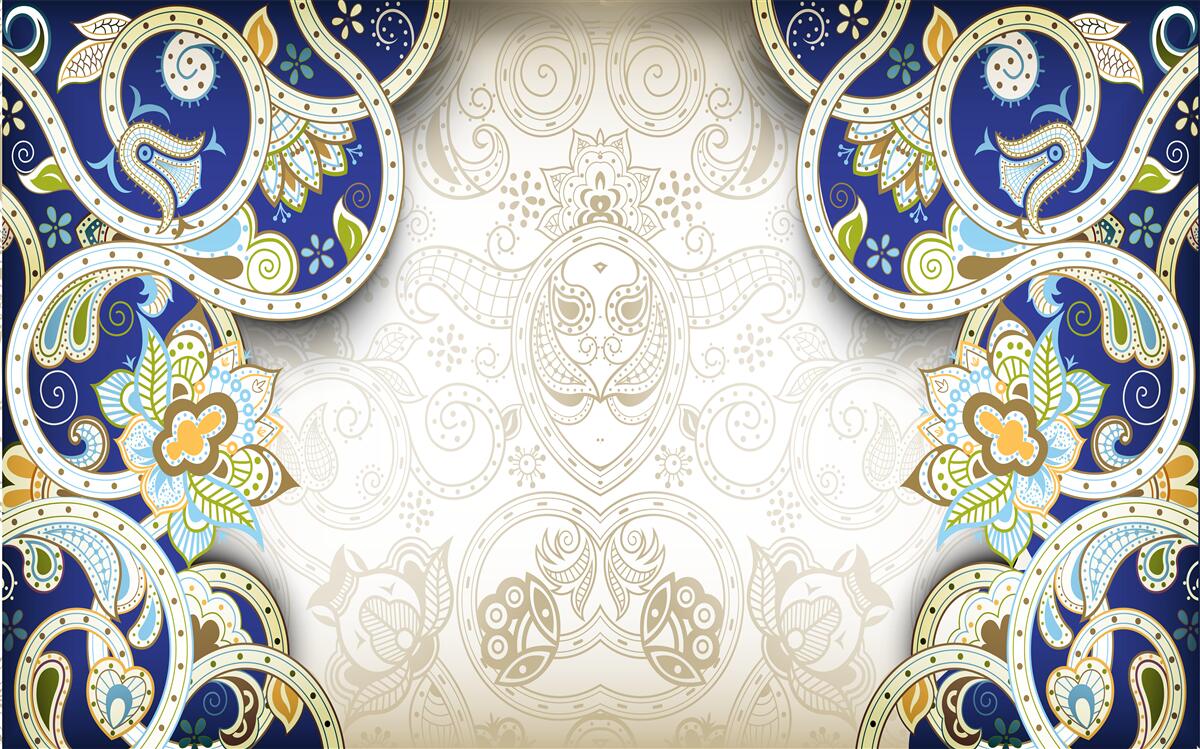 Fotobehang decoratie in oosterse stijl in blauwe kleuren