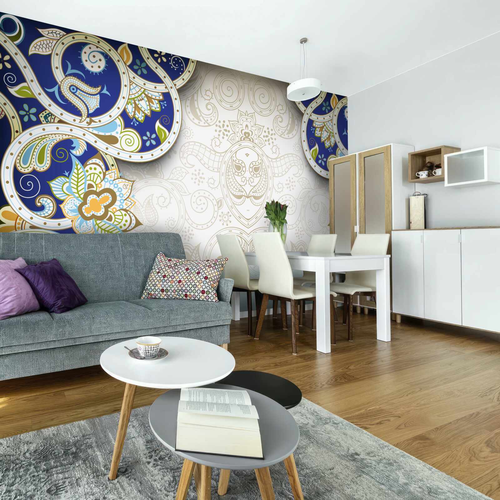 Fotobehang decoratie in oosterse stijl in blauwe kleuren