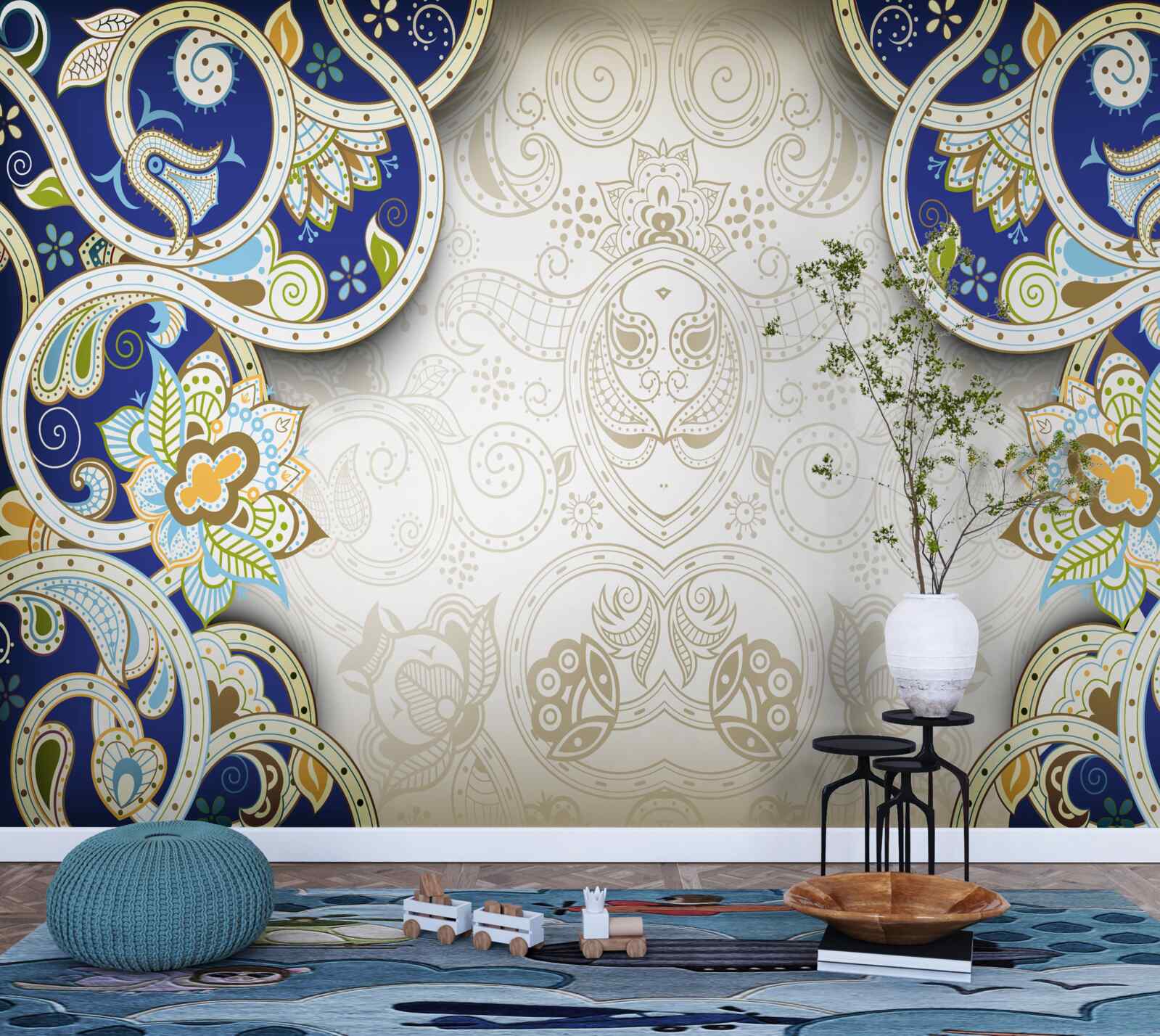 Fotobehang decoratie in oosterse stijl in blauwe kleuren