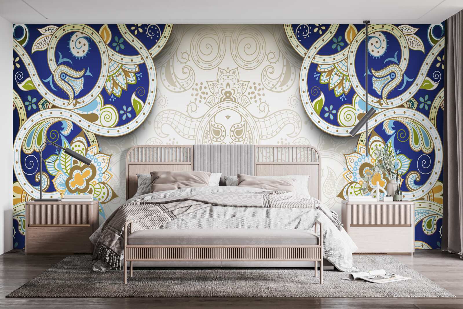 Fotobehang decoratie in oosterse stijl in blauwe kleuren