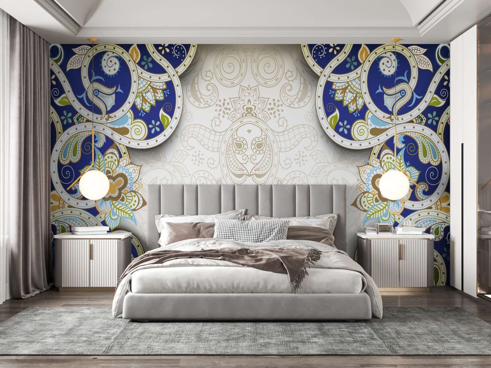 Fotobehang decoratie in oosterse stijl in blauwe kleuren