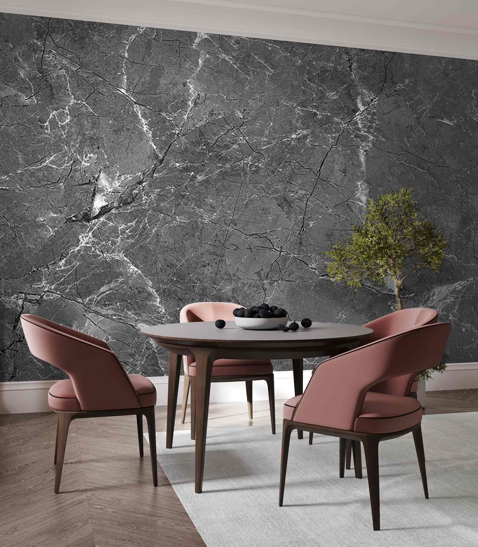 Fotobehang witte rondingen op grijs marmer