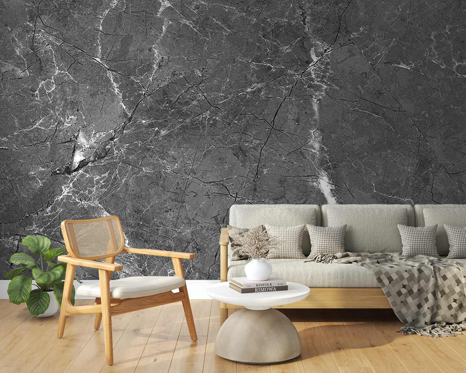 Fotobehang witte rondingen op grijs marmer