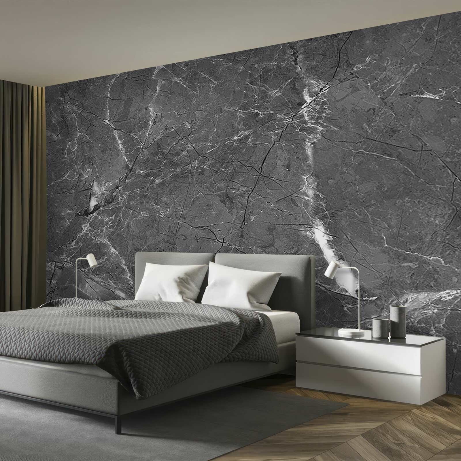 Fotobehang witte rondingen op grijs marmer