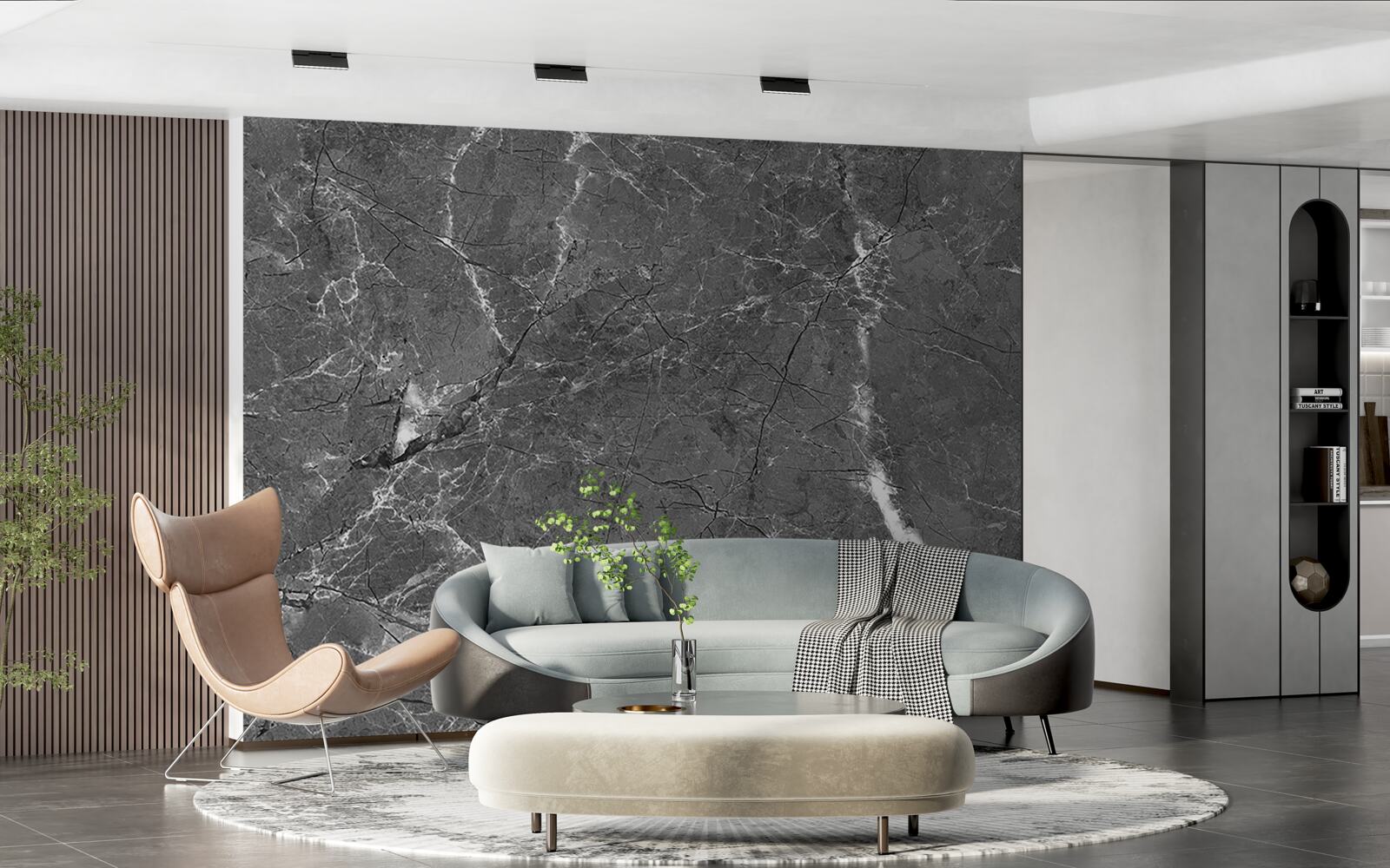 Fotobehang witte rondingen op grijs marmer