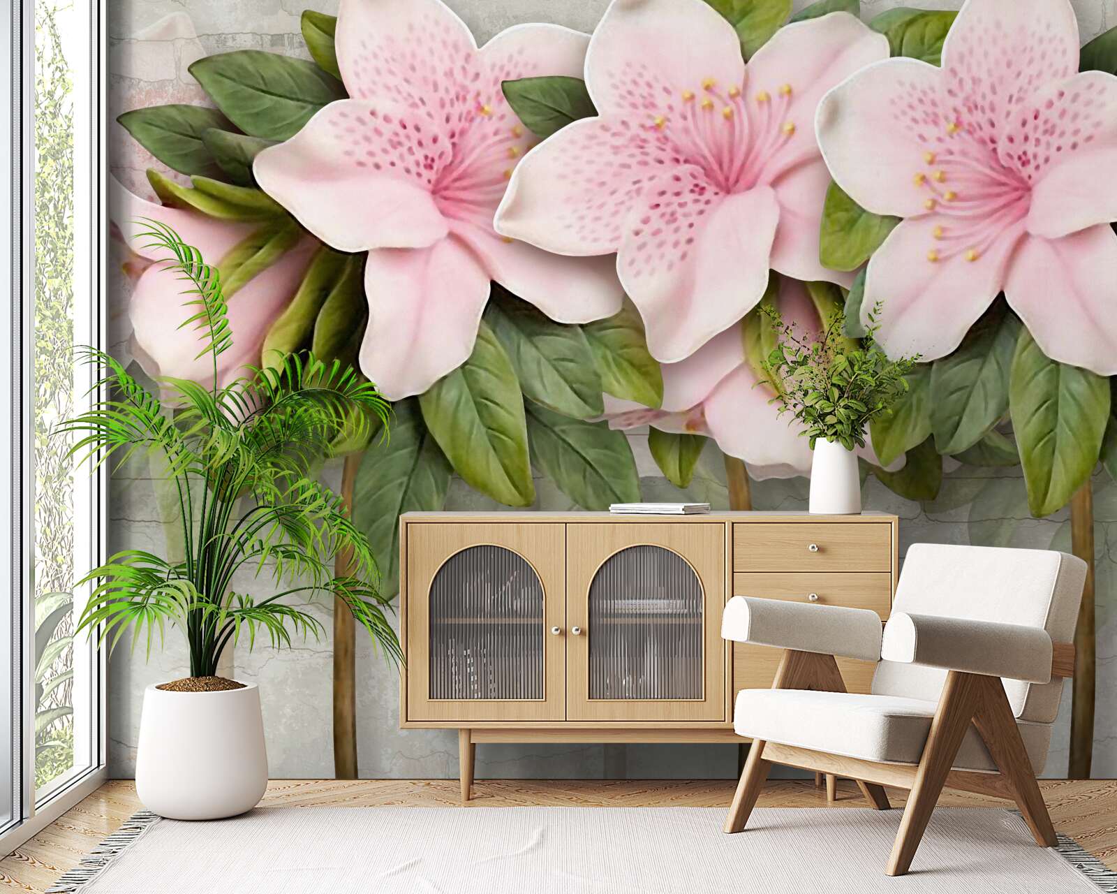 Fotobehang zachtroze lelies