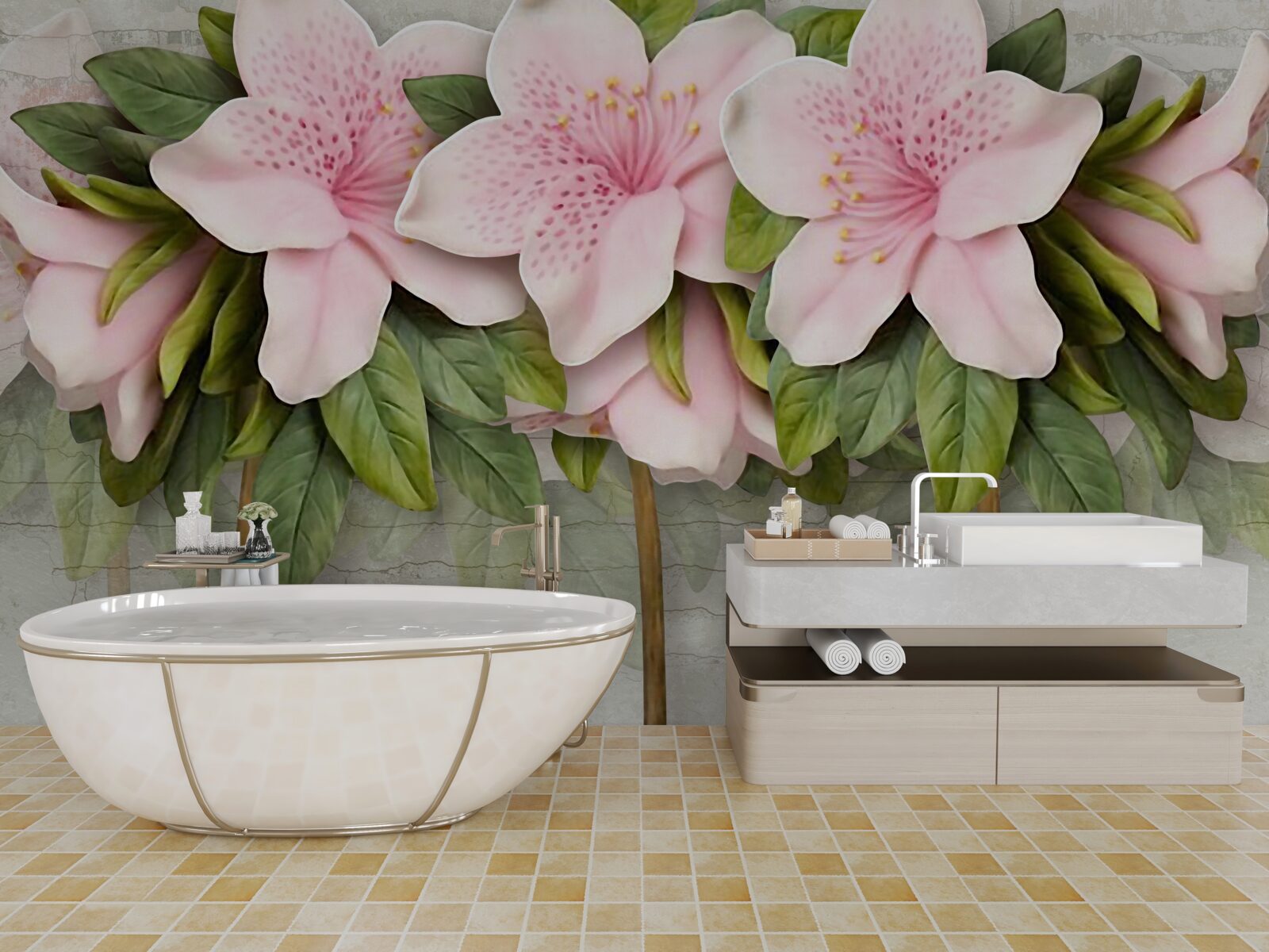 Fotobehang zachtroze lelies