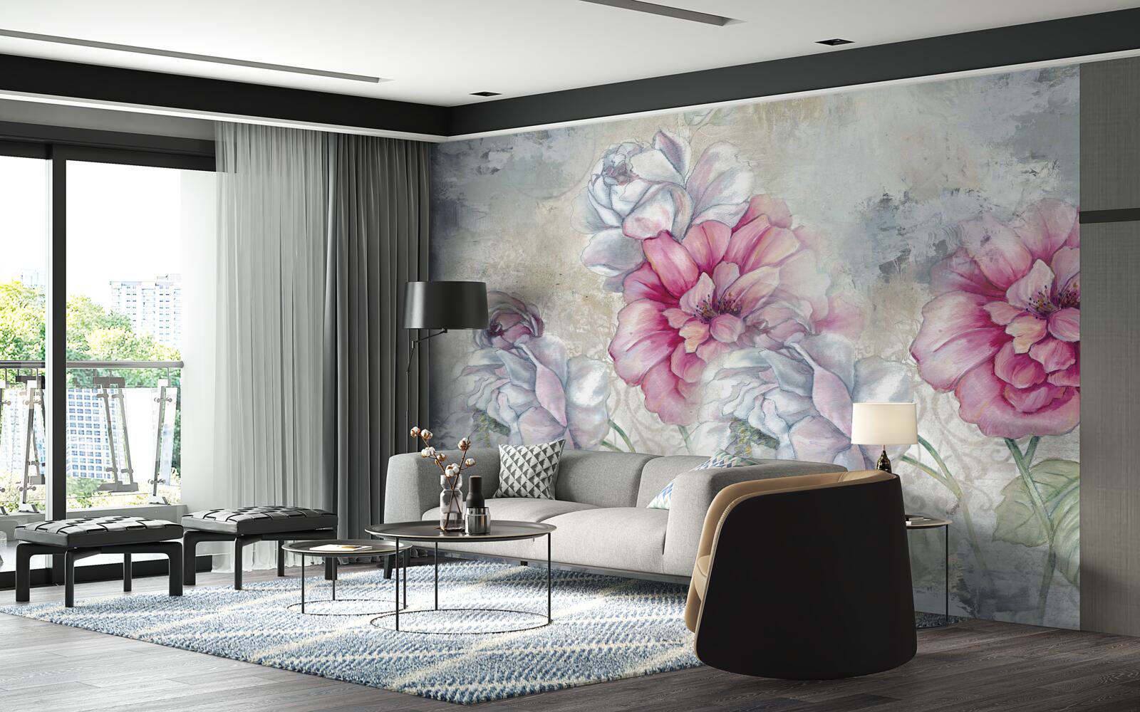 Fotobehang bloemenachtergrond in vintage-stijl