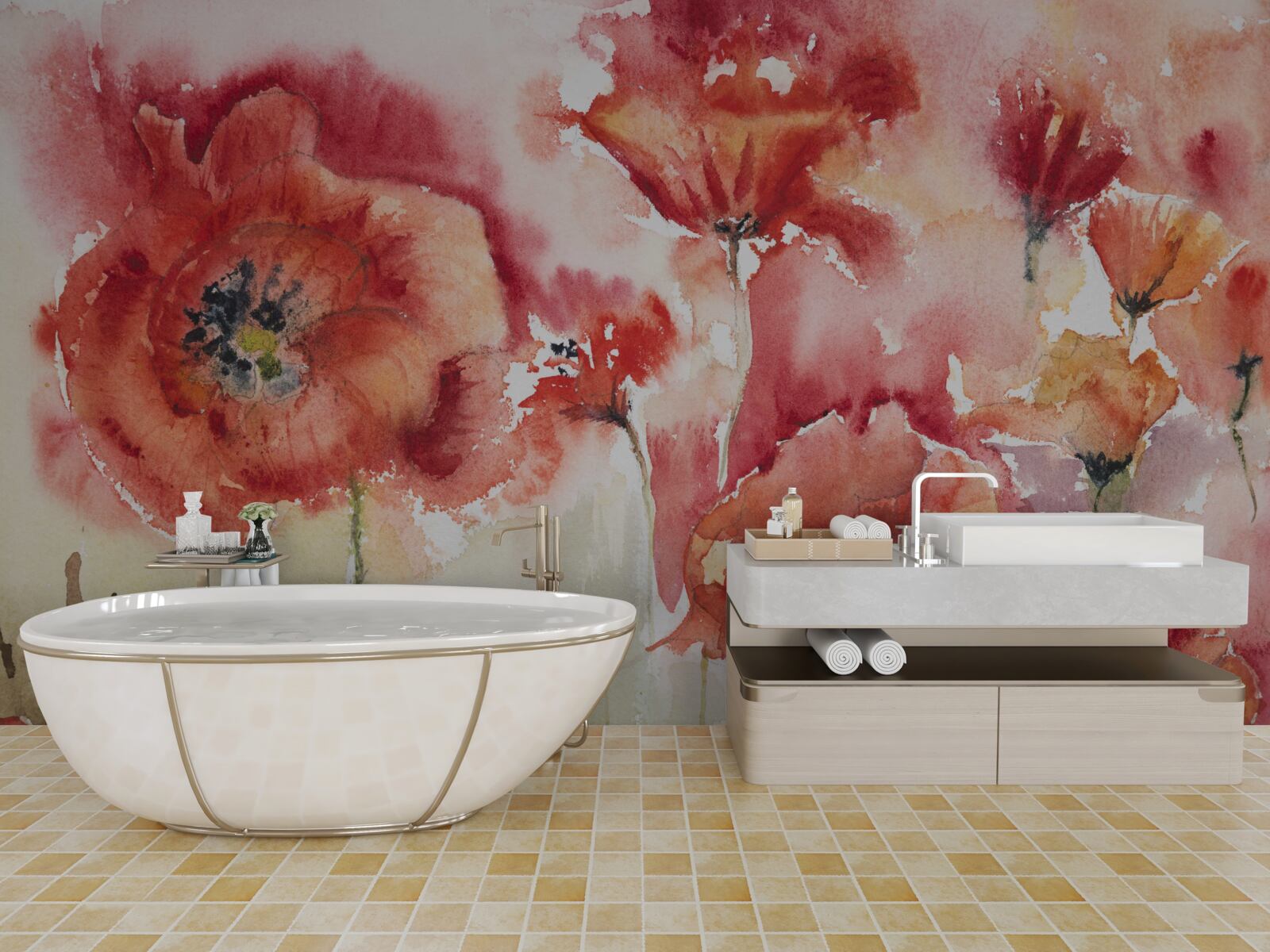 Fotobehang Grote rode klaprozen