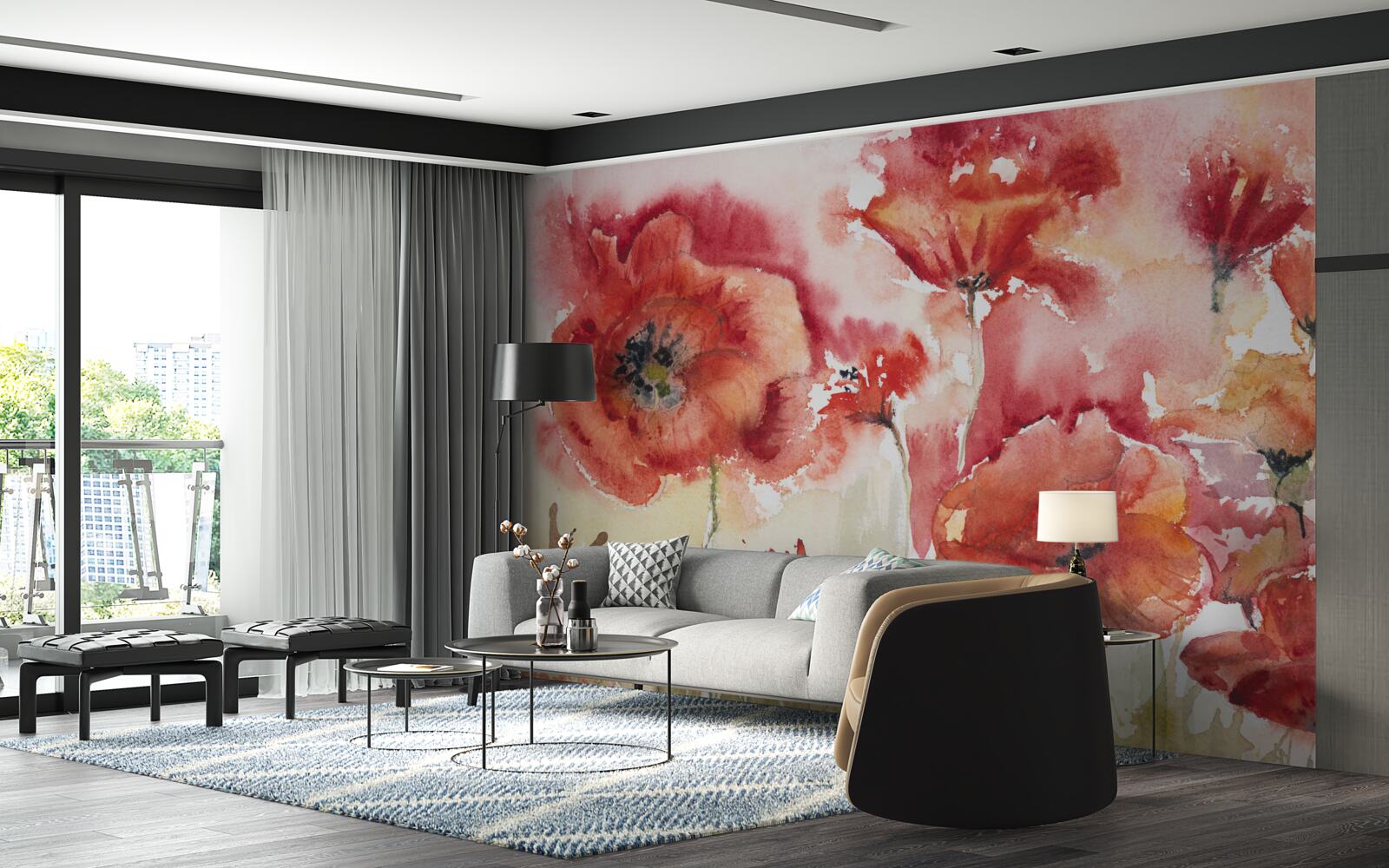 Fotobehang Grote rode klaprozen