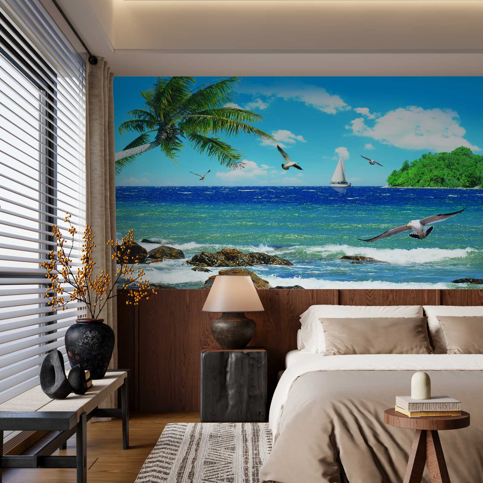 Fotobehang ruwe zee en zeevogels