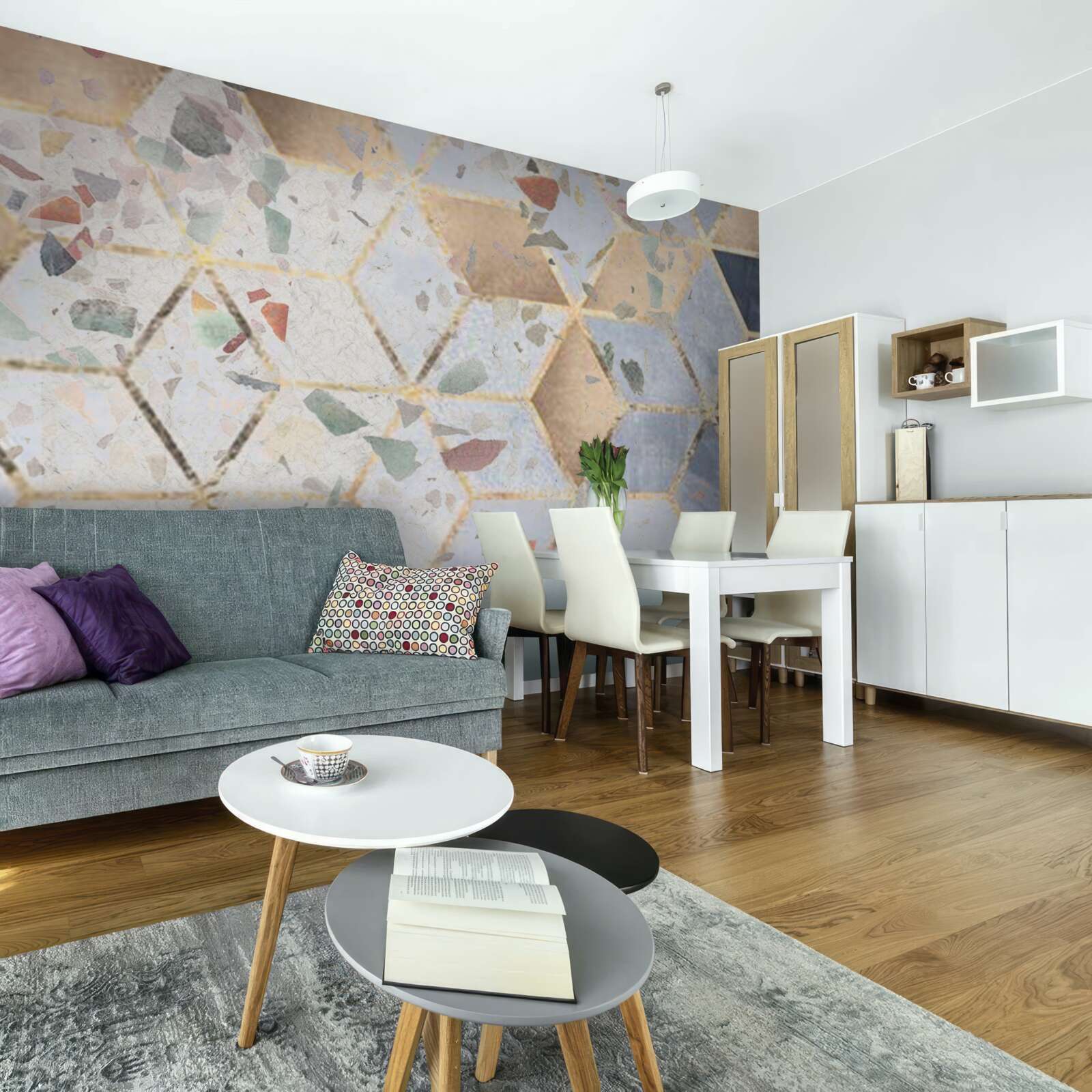 Fotobehang knoppen en vallende volumes