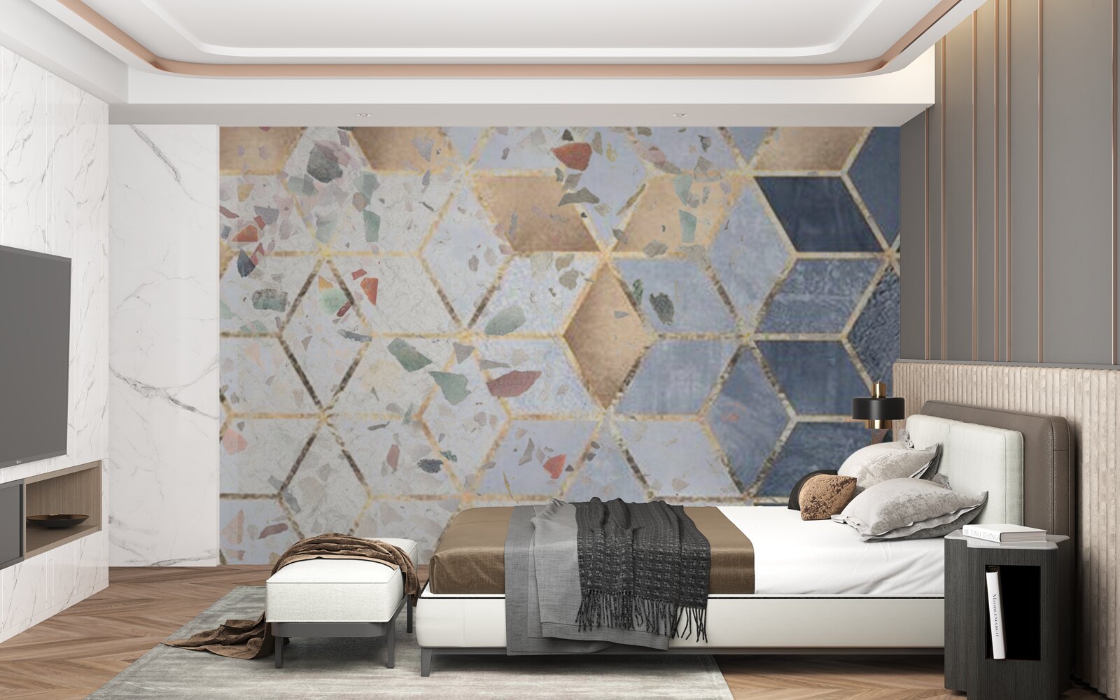 Fotobehang knoppen en vallende volumes