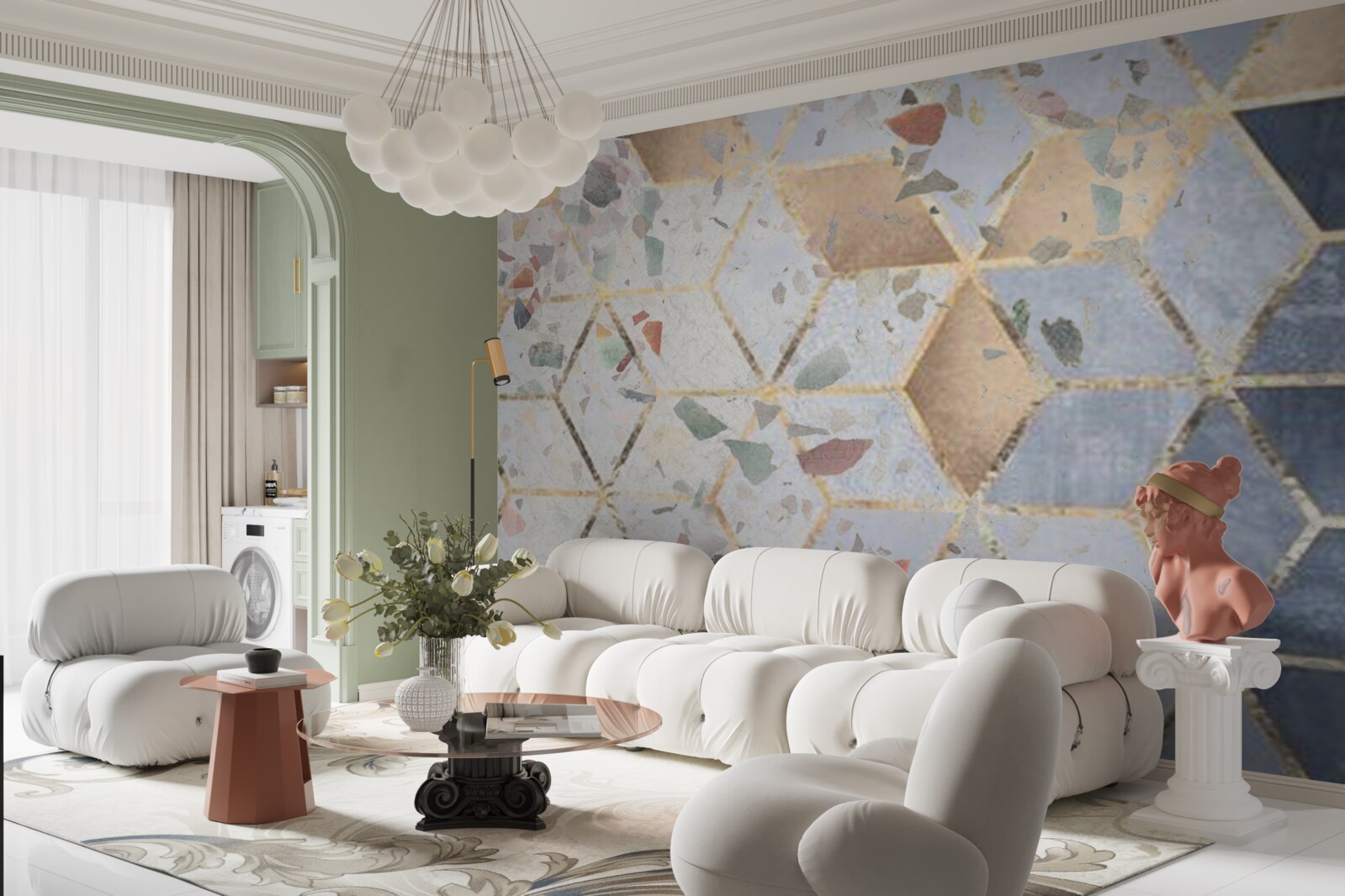 Fotobehang knoppen en vallende volumes