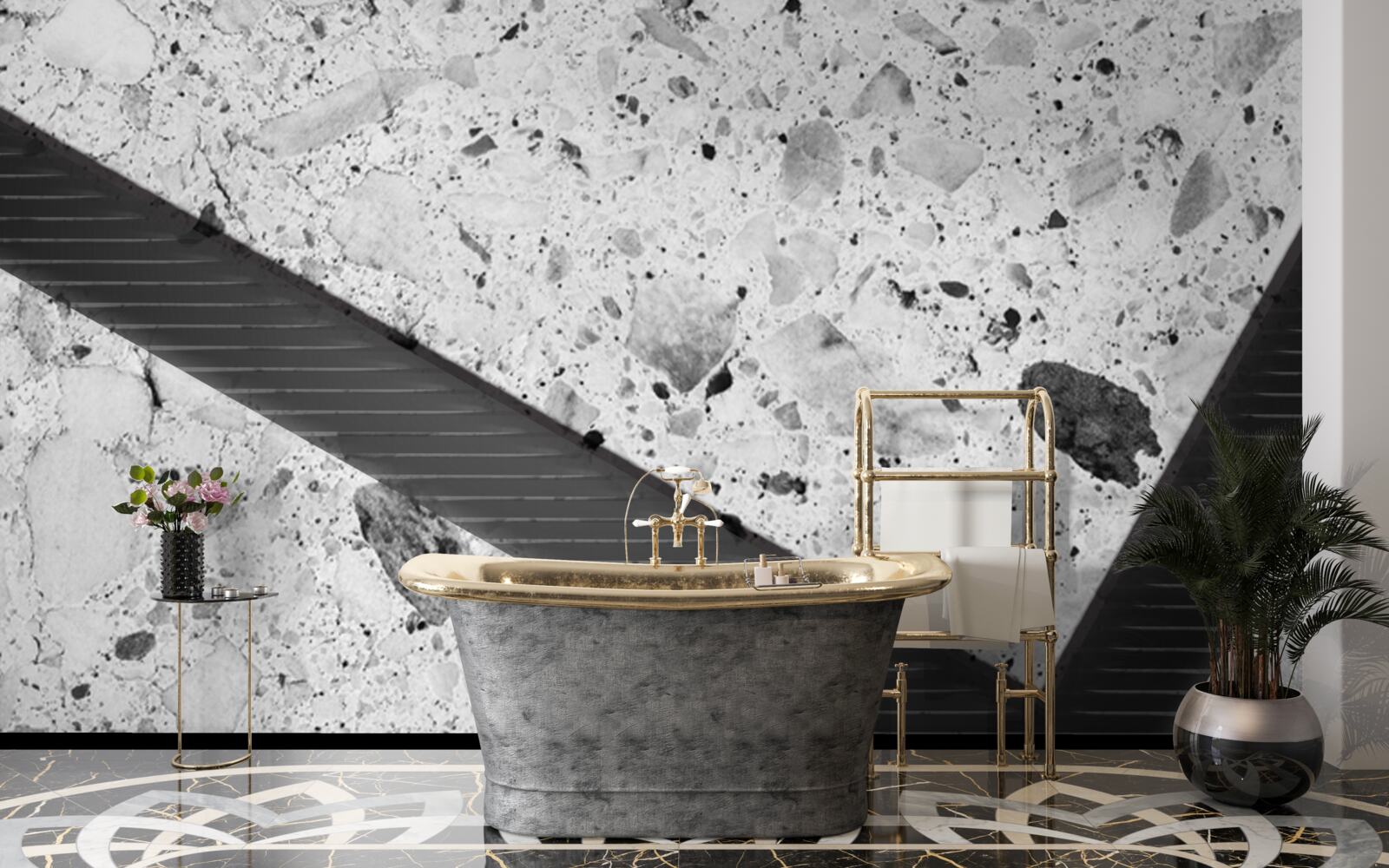 Fotobehang marmeren textuur met zwarte vlekken