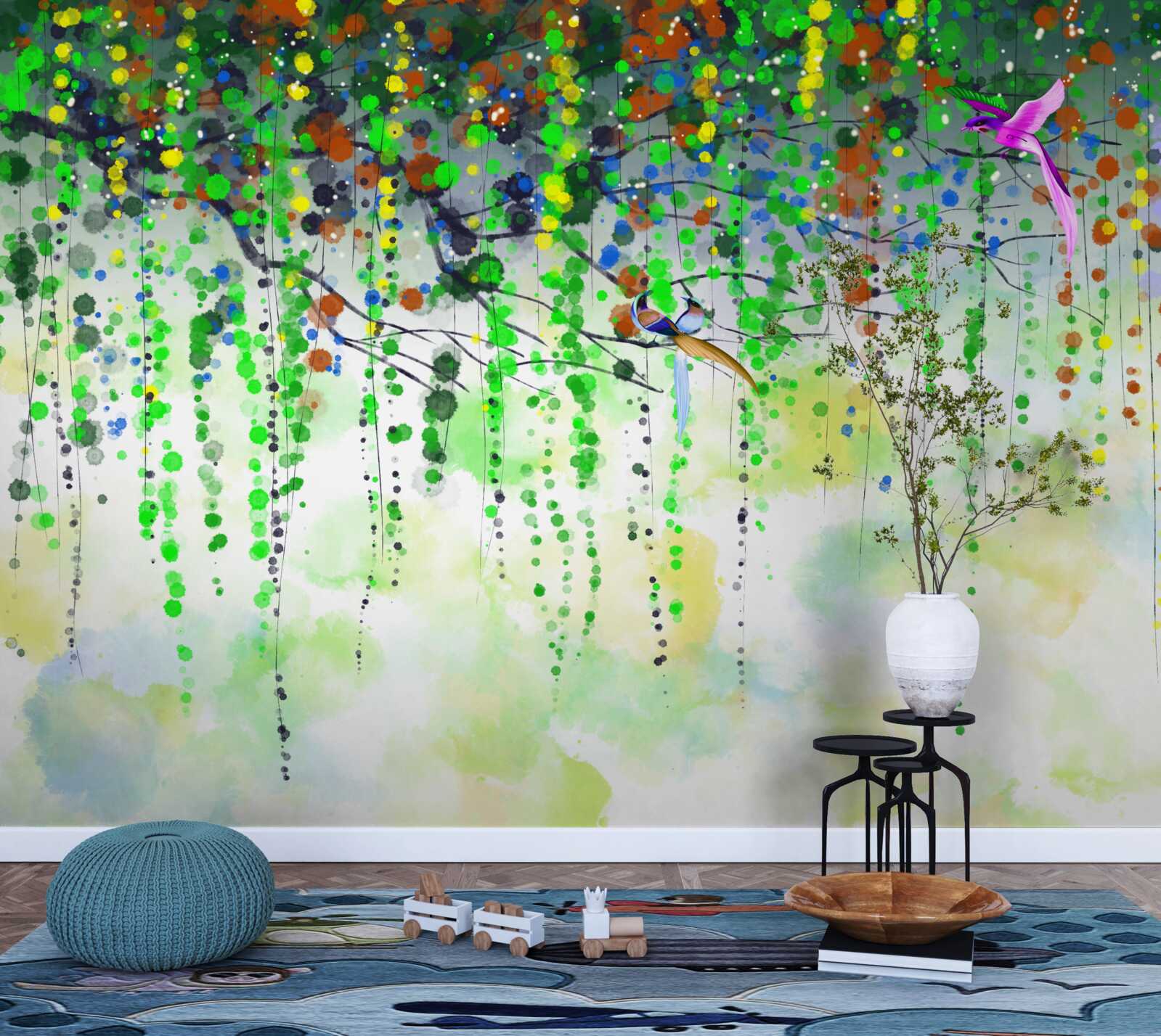 Fotobehang rijke bloemen hangen