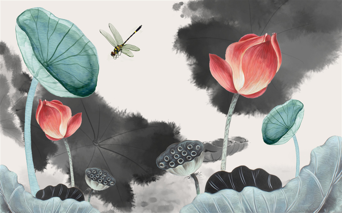 Fotobehang majestueuze mythische planten en een vliegend insect