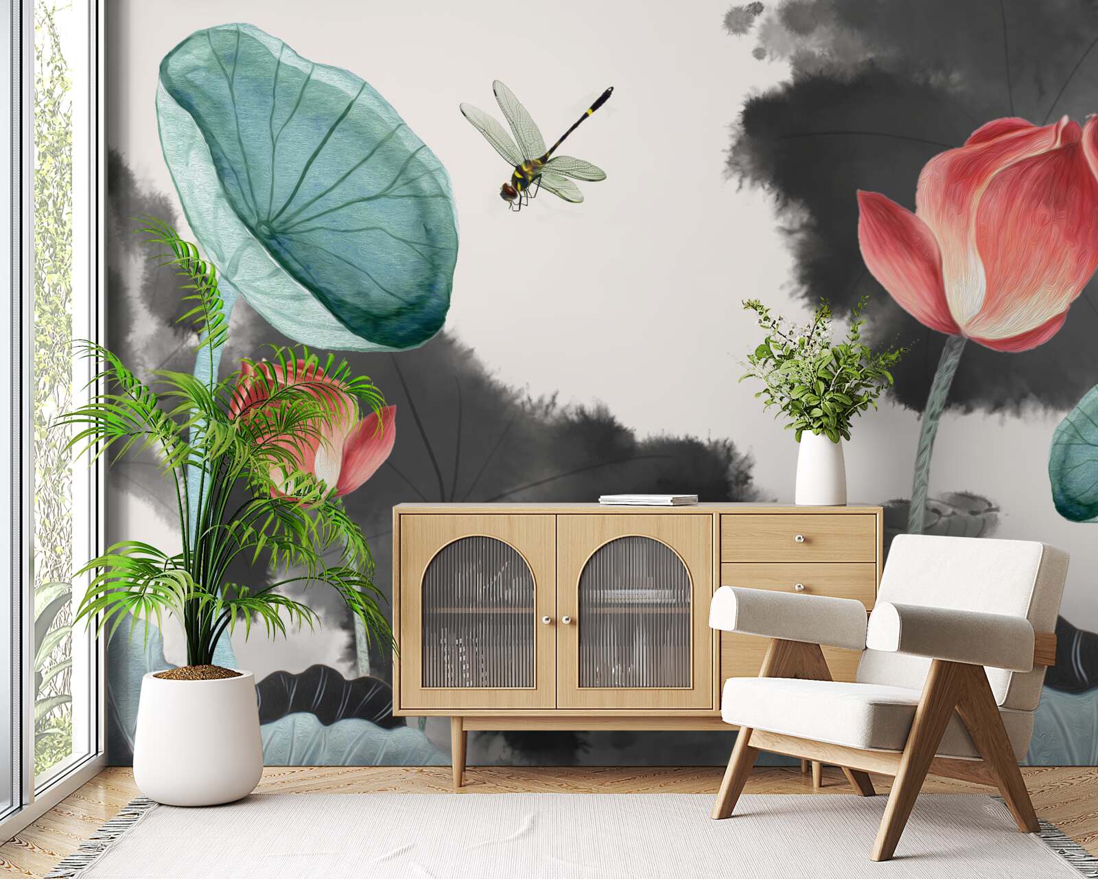 Fotobehang majestueuze mythische planten en een vliegend insect